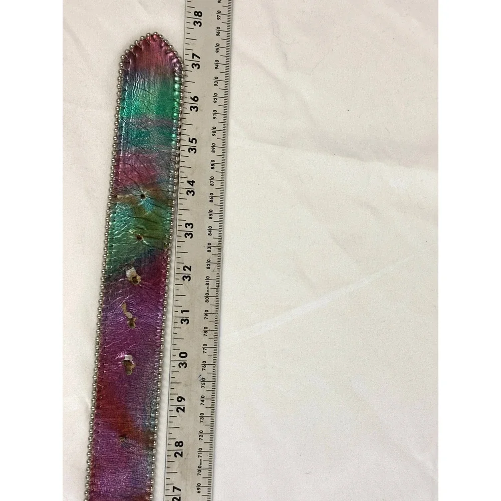 Vintage Rhinestone Belt Made in Spain Wide Leather Aurora Borealis Buckle Y2K